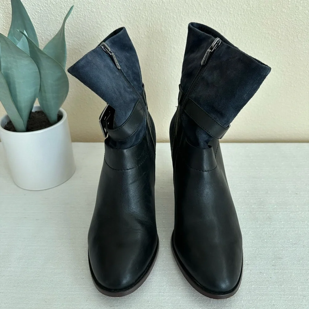 Clarks Kacia Garnet Navy Blue Suede/Leather Mid Height Heeled Boots Women’s 9M - Picture 2 of 11